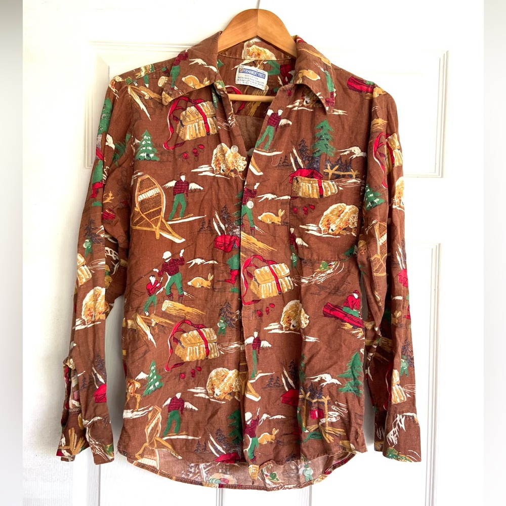 Vintage Lumberjack Flannel Bear Woodsy Camping Button Down flaw